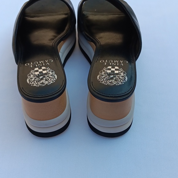 VINCE CAMUTO Women's Pendrea Leather Black Wedge Sandals- 9.5M - Picture 4 of 9